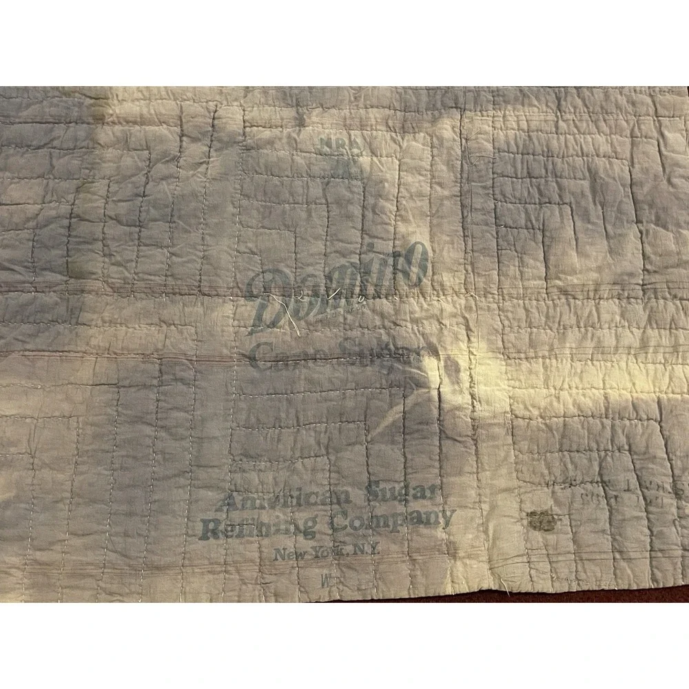 Vtg 1930s Dresden Plate Quilt NRA Blue Eagle Domino Sugar Sack Backing Folk Art